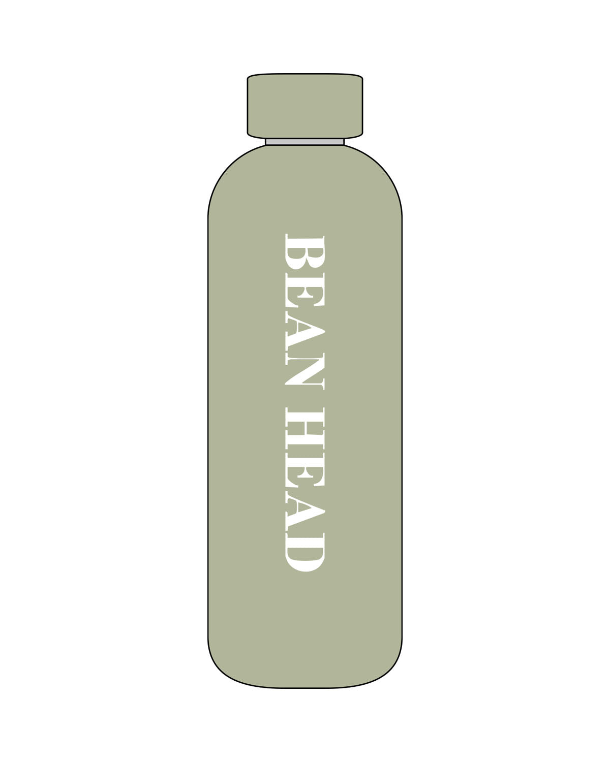 The Water Bottle - Pistachio - Bean Head - Center Body - Bottle Cap - Printed - White