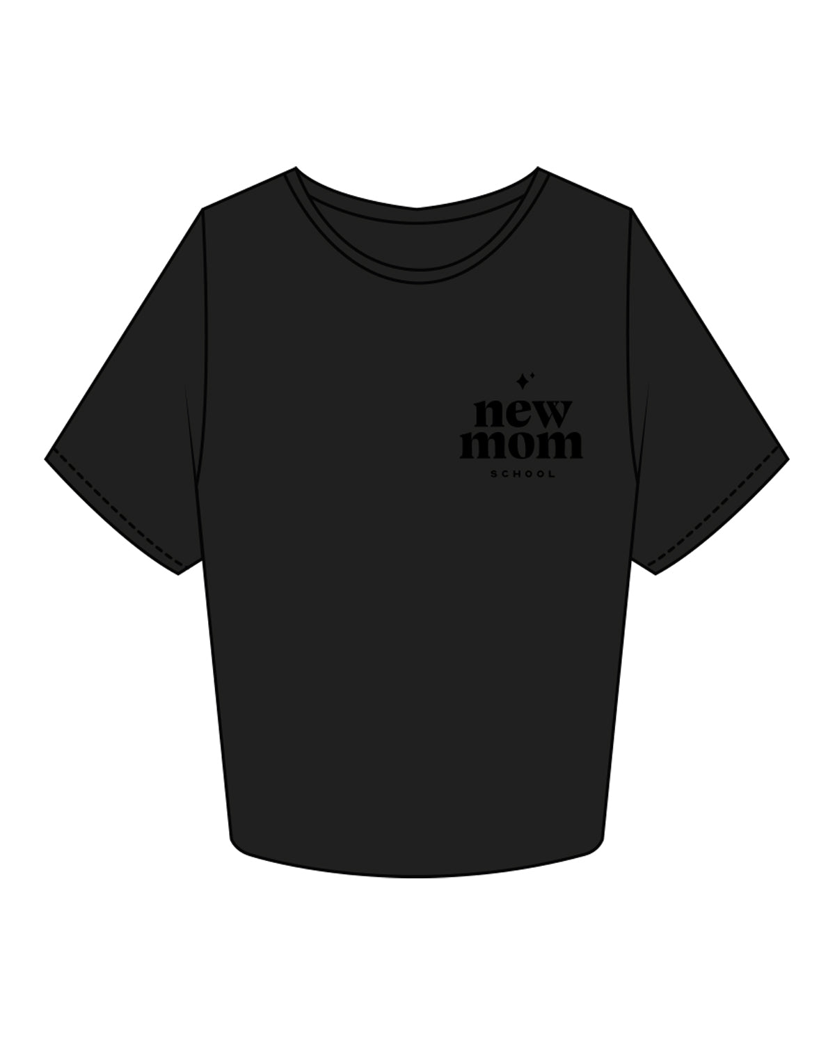 The Crop Tee - Black - New Mom School - Left Chest Stacked - Tone on Tone