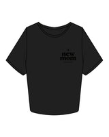 The Crop Tee - Black - New Mom School - Left Chest Stacked - Tone on Tone