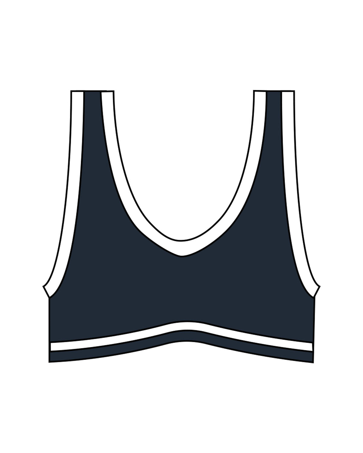 The Piped Bra - Navy - Reform Fitness - Center Back - Printed - White