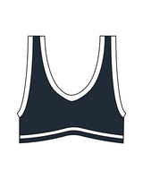The Piped Bra - Navy - Reform Fitness - Center Back - Printed - White