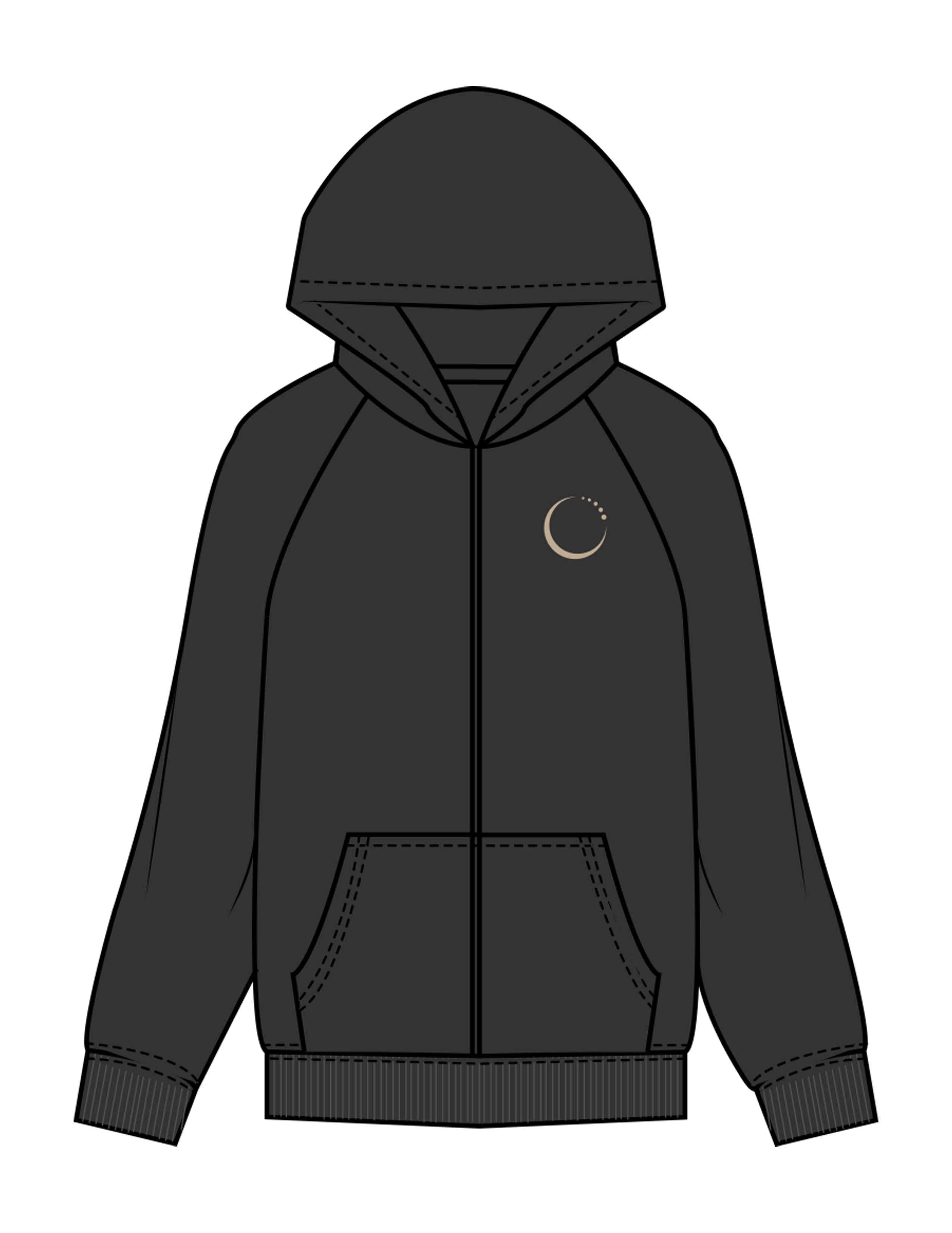 The Womens Zip Hoodie - Washed Black - Core Crown Point - Left Chest & Back Stacked Wavy - Printed - Sand