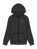 The Womens Zip Hoodie - Washed Black - Core Crown Point - Left Chest & Back Stacked Wavy - Printed - Sand