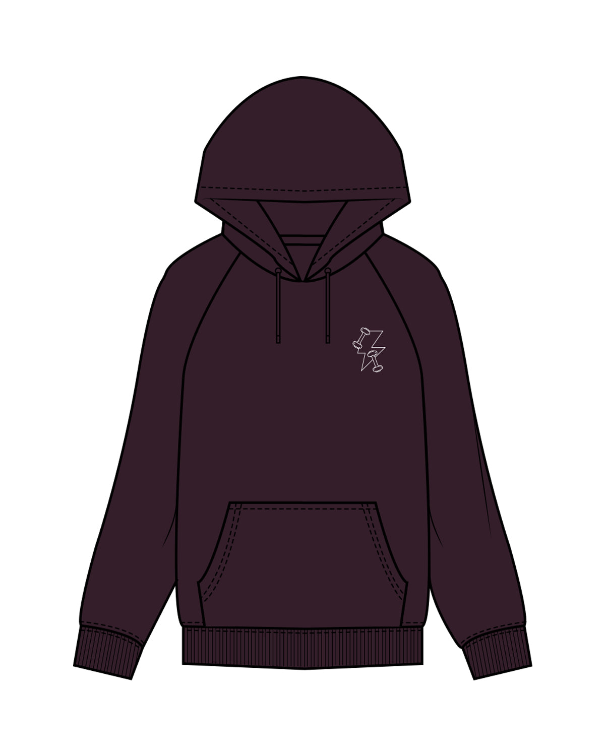 The Womens Heavy Hoodie - Plum - The Vibe - Left Chest & Back Center - White
