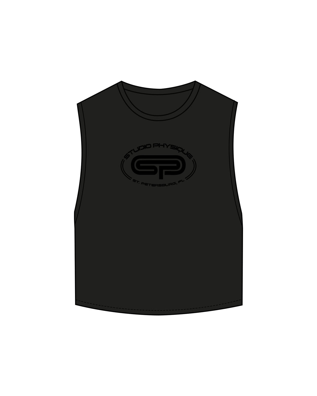 The Crop Muscle Tank - Black - Studio Physique - Center Chest - Printed - Tone on Tone
