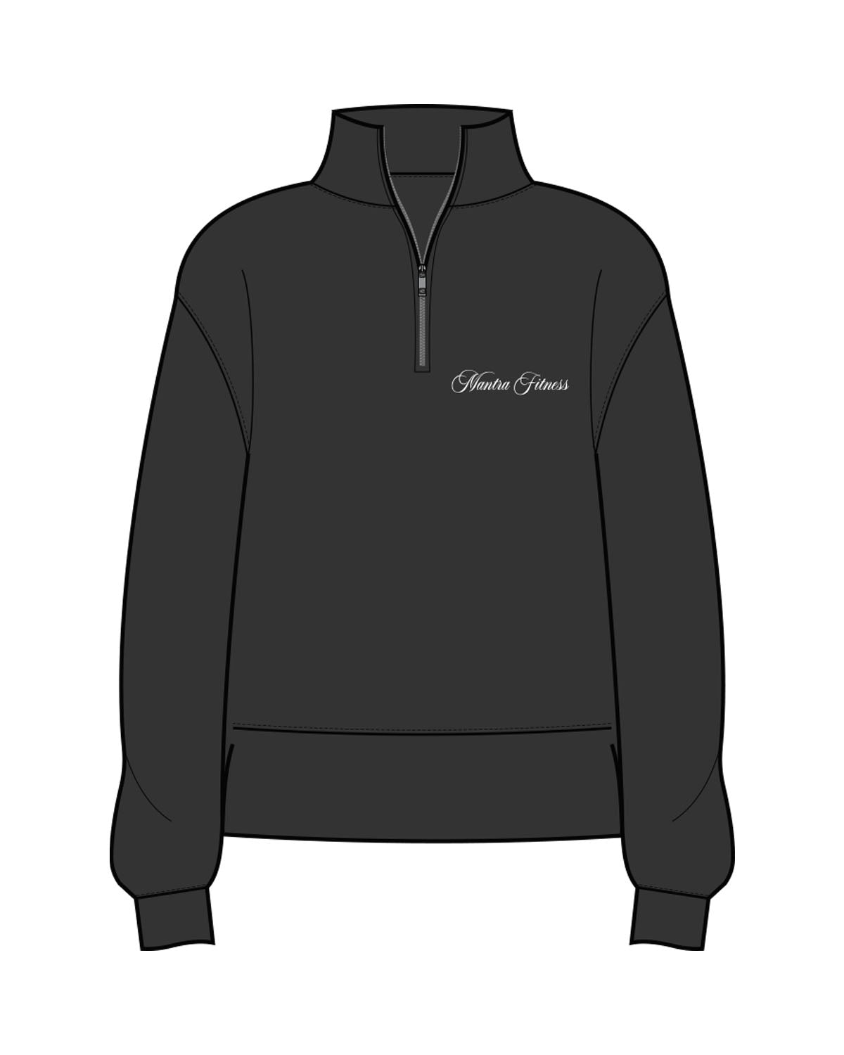 The Mens 1/4 Zip - Washed Black - Mantra - Left Chest - Embroidered - White
