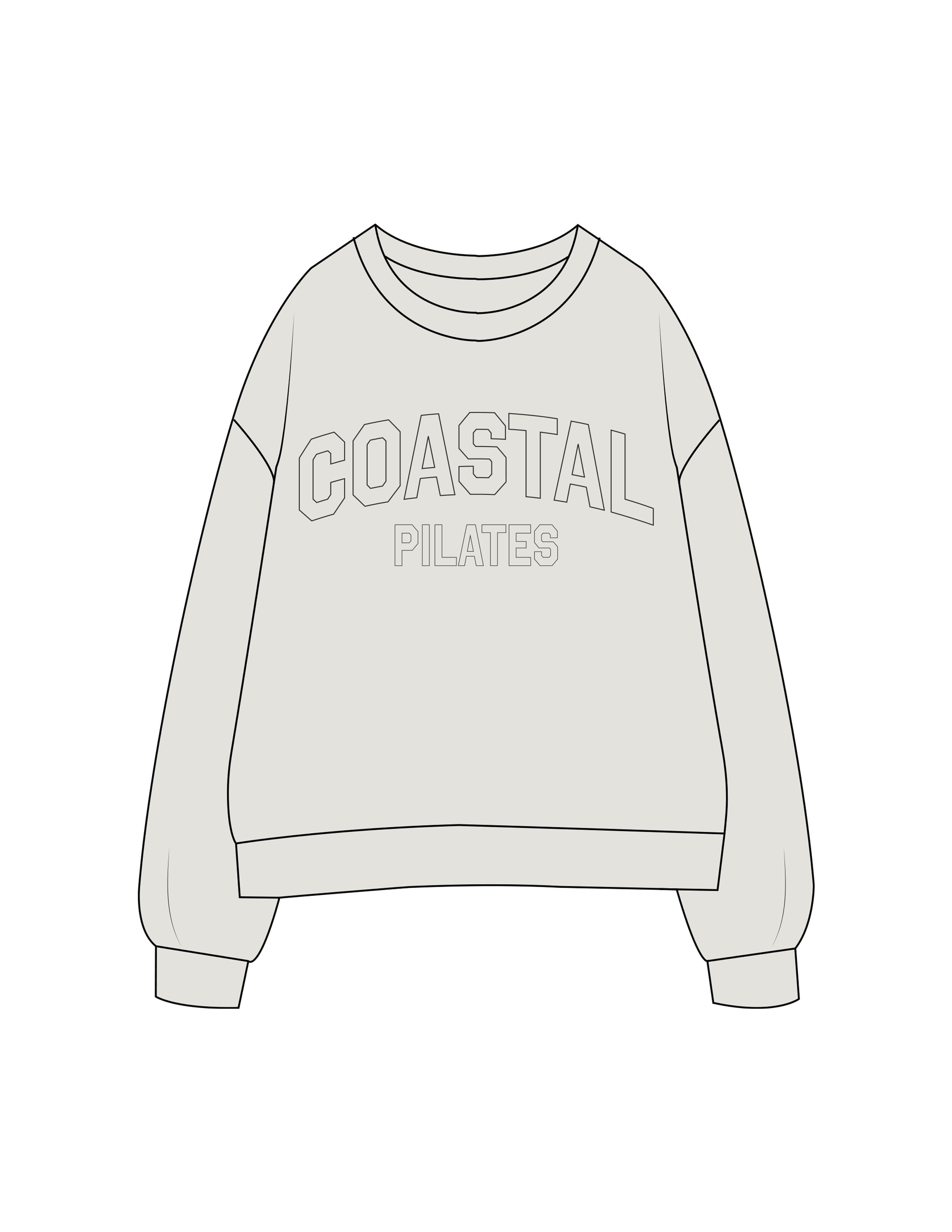 The Womens Crewneck - Washed Bone - Coastal Movement - Center Chest Stacked - Printed - Washed Black