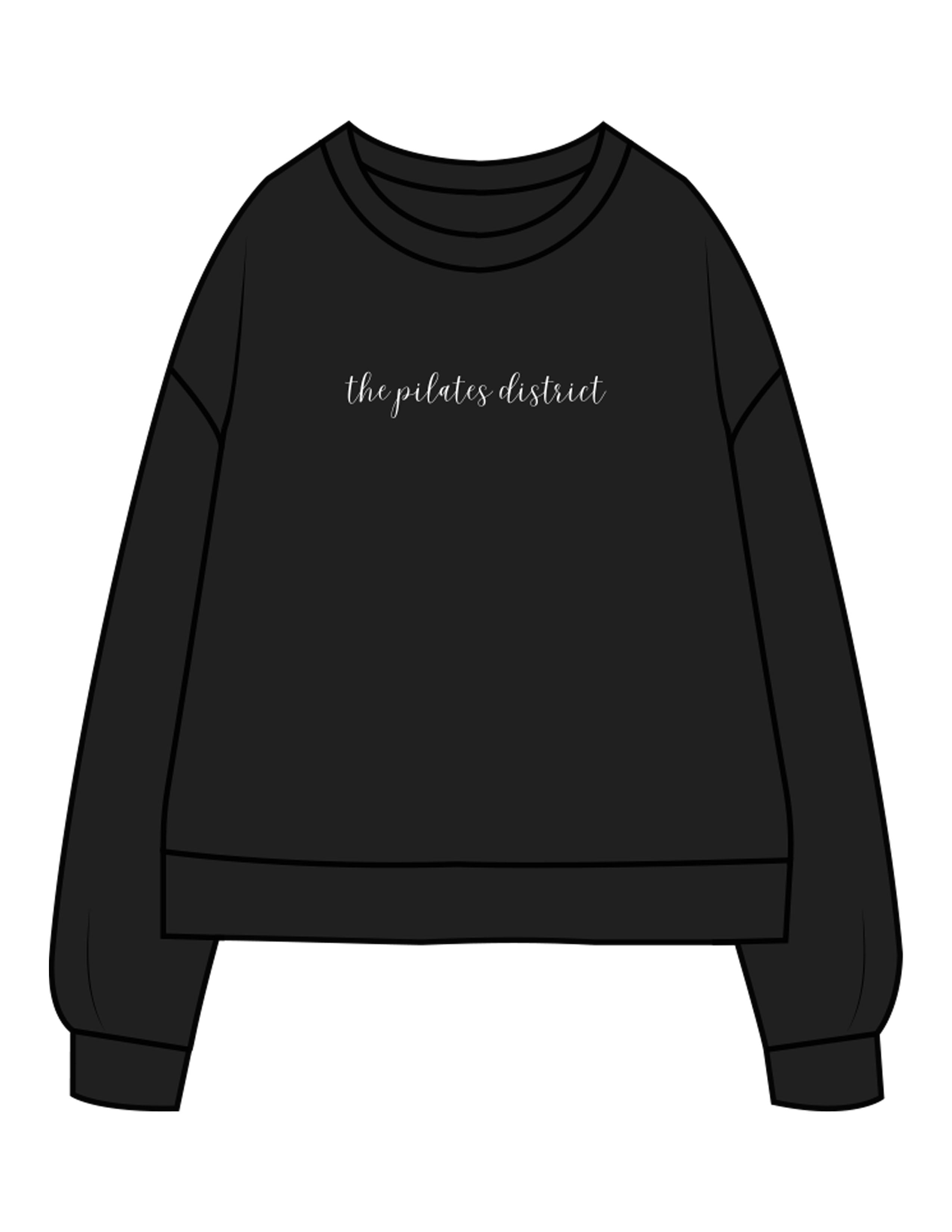 The Recycled Unisex Crewneck - Black - THE PILATES DISTRICT - Center Chest - Printed - White