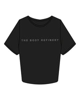 The Crop Tee - Black - The Body Refinery - Center Chest & Center Back Stacked - White