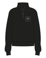The Womens 1/4 Zip - Black - Clearly Pilates - Left Chest Boxed Stacked Text - Printed - Bone