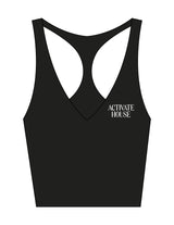 The Racer Tank - Black - Activate House - Left Chest Stacked & Center Back - Printed - White