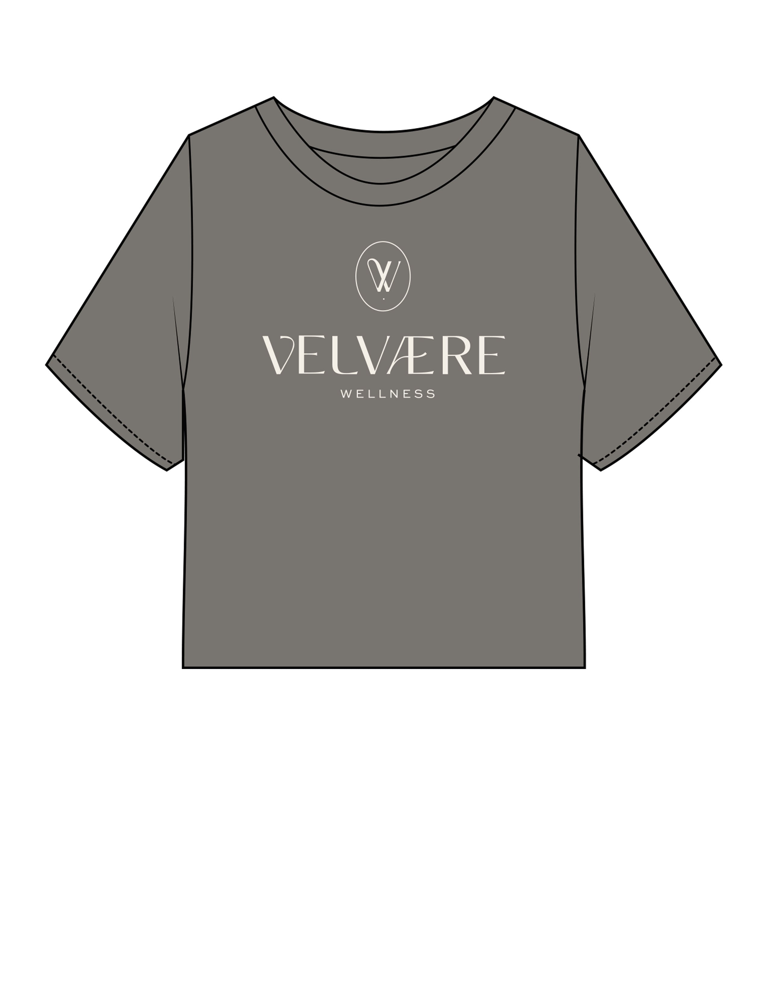 The Heavyweight Crop Tee - Washed Gray - Velvaere - Center Chest Stacked - Printed - Off White