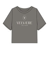 The Heavyweight Crop Tee - Washed Gray - Velvaere - Center Chest Stacked - Printed - Off White