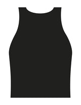 The Womens Active Crop Tank - Black - Mantra - Center Chest Stacked - Printed - White
