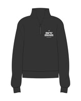 The Womens 1/4 Zip - Washed Black - New Mom School - Left Chest Stacked Logo - Printed - White