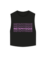 The Crop Muscle Tank - Black - Instaphysiques - Center Chest Stacked - Pink
