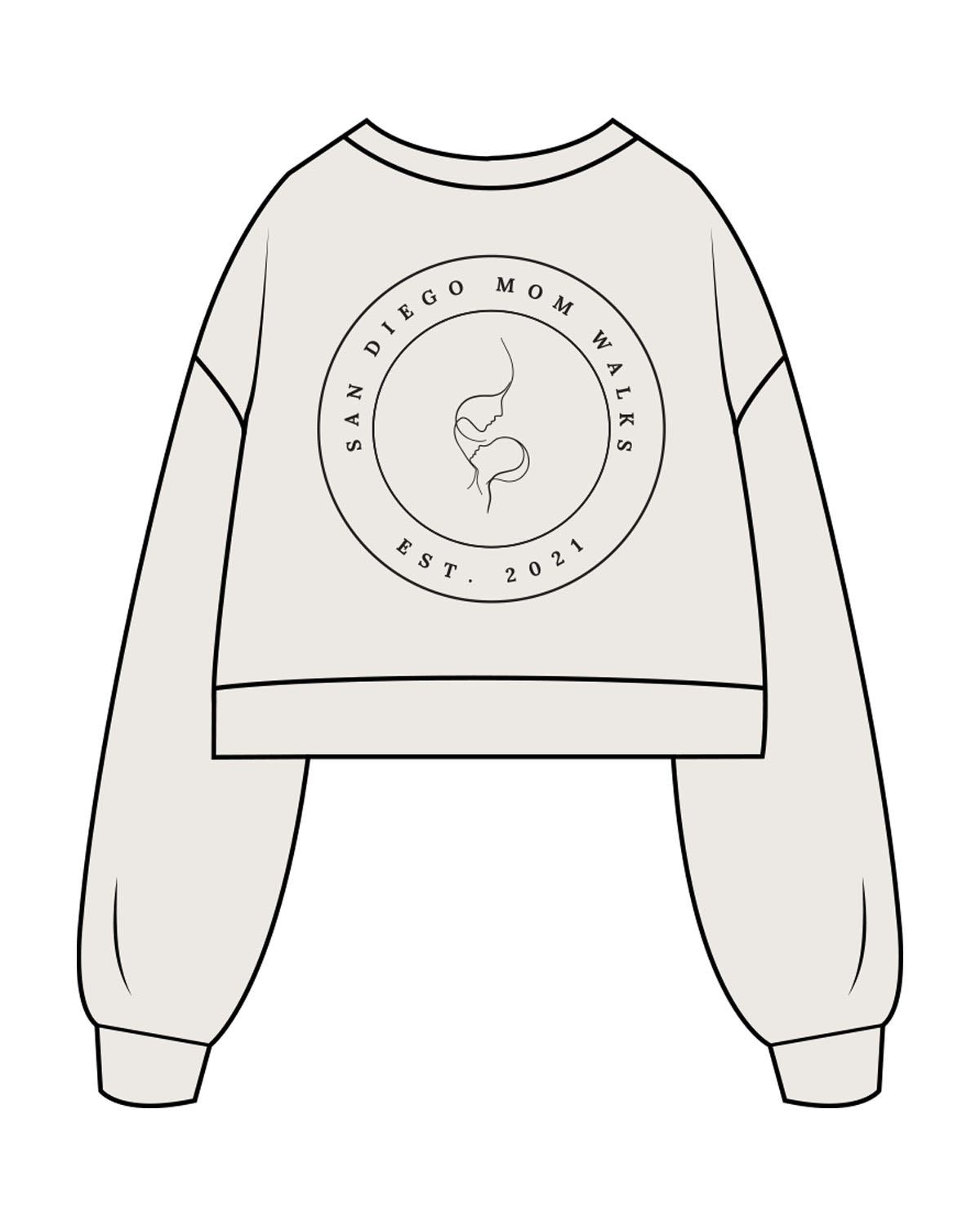 The Womens Crop Crewneck - Bone - SD Mom Walks - Left Chest & Back Center " SAN DIEGO " - Printed - Black