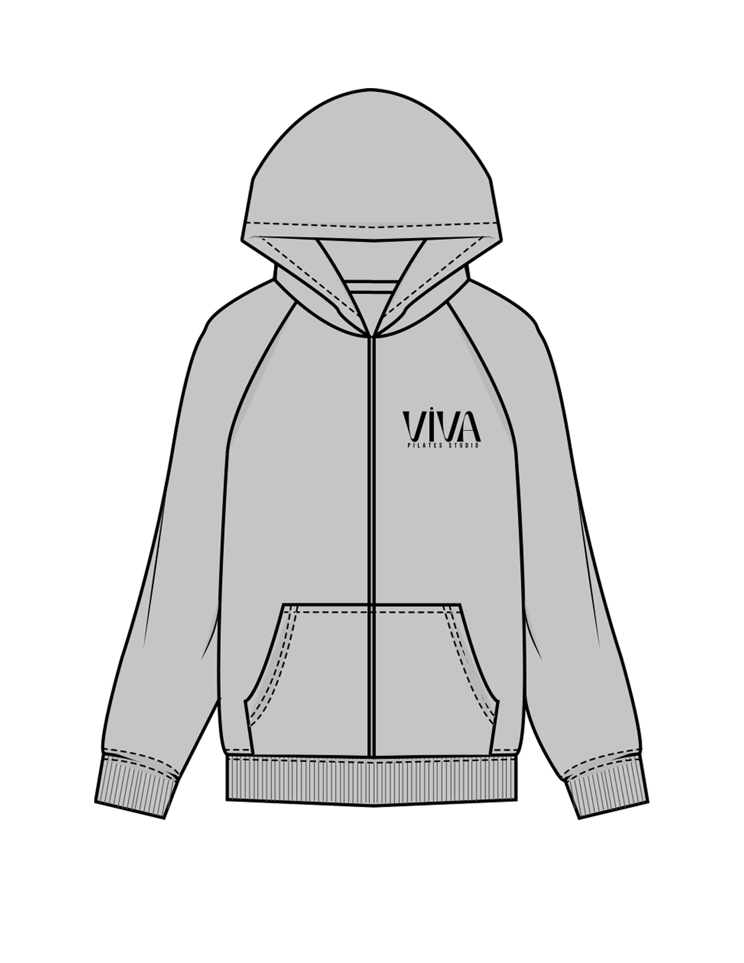 The Womens Zip Hoodie - Heather - Viva Pilates - Left Chest Stacked - Printed - Black