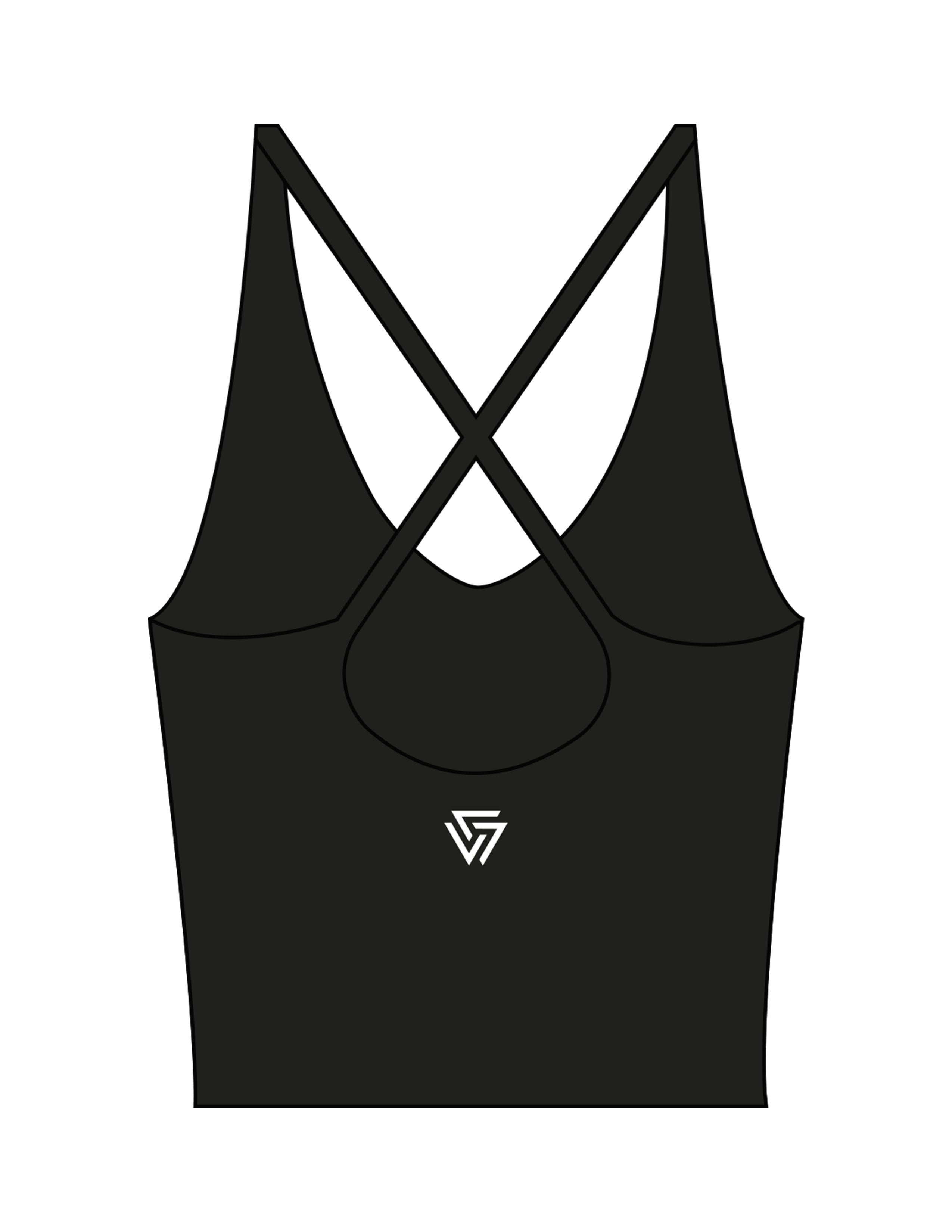 The Sporty Strappy Tank - Black - LVL - Chest Stacked & Back Icon - Printed - White