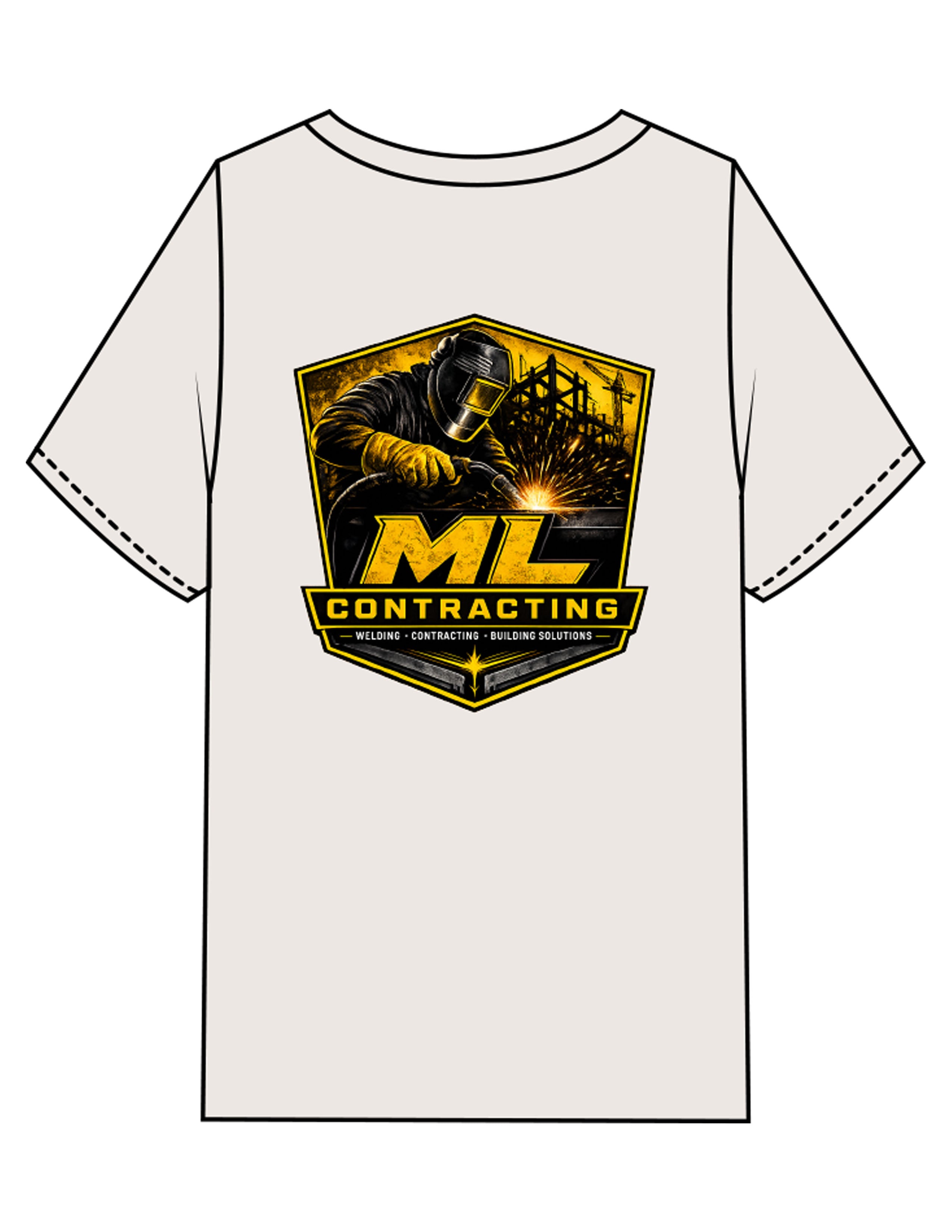 The Mens Heavyweight Tee - Washed Bone - ML Contracting LLC - Left Chest Flag & Back Image - Printed - Full Color