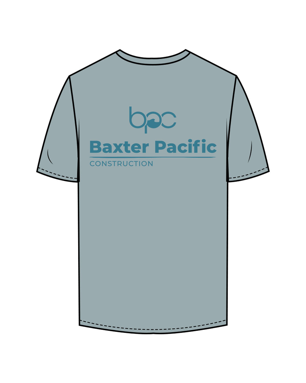 The Mens Tee - Mineral - Baxter Pacific - Left Chest - Back Stacked - Printed - Blue