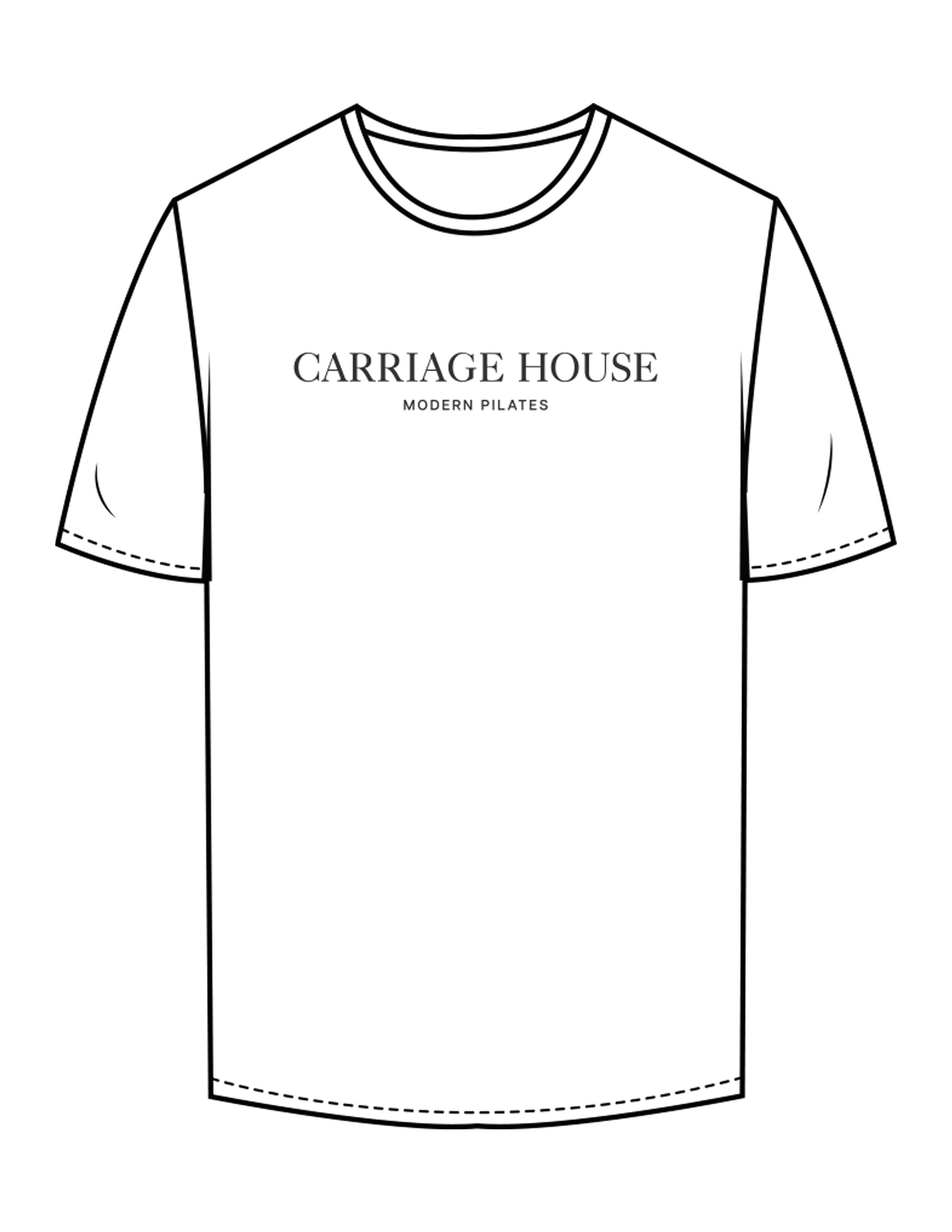 The Mens Tee - White - Carriage House - Center Chest Stacked - Printed - Washed Black