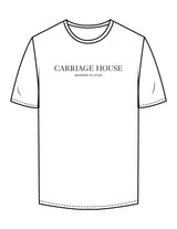 The Mens Tee - White - Carriage House - Center Chest Stacked - Printed - Washed Black