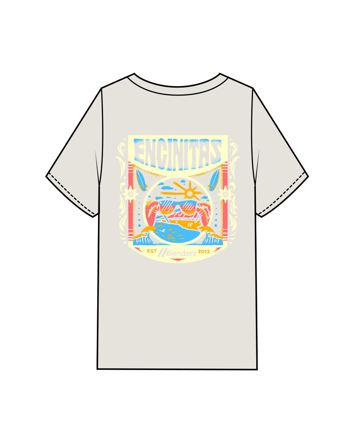 The Mens Heavyweight Tee - Washed Bone - Blenders - Left Chest & Back "ENCINITAS" - Printed - Full Color
