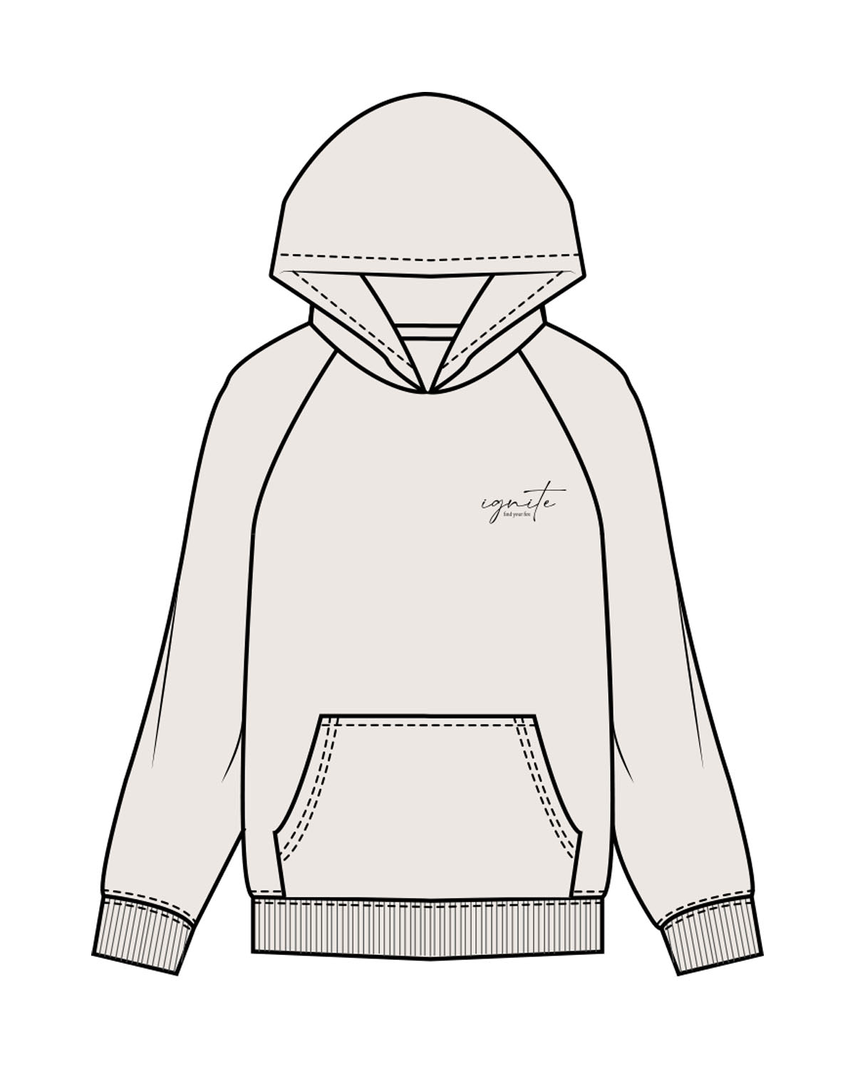 The Womens Hoodie - Bone - Ignite Barre & Fitness - Left Chest & Back Stacked - Printed - Black