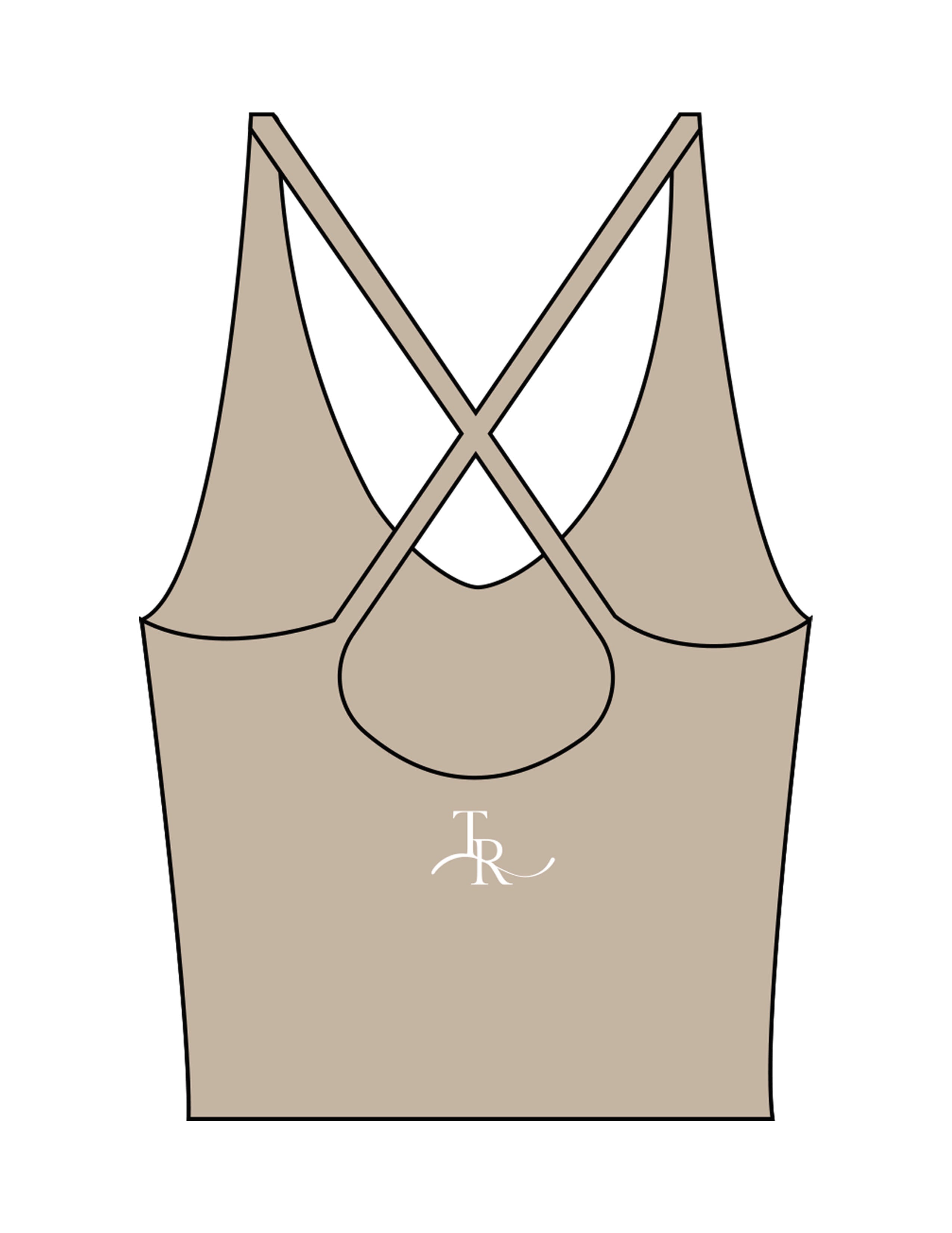 The Sporty Strappy Tank - Light Brown - The Refinery Fitness Studio - Center Back - Printed - White