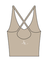 The Sporty Strappy Tank - Light Brown - The Refinery Fitness Studio - Center Back - Printed - White
