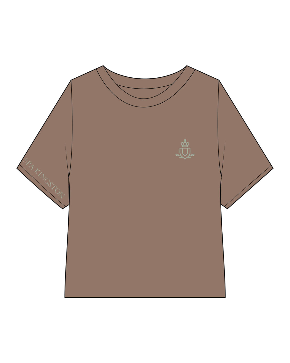 The Crop Terry Tee - Cacao - Spa Kingston - Left Chest Embroidered & Right Sleeve Printed - Sage