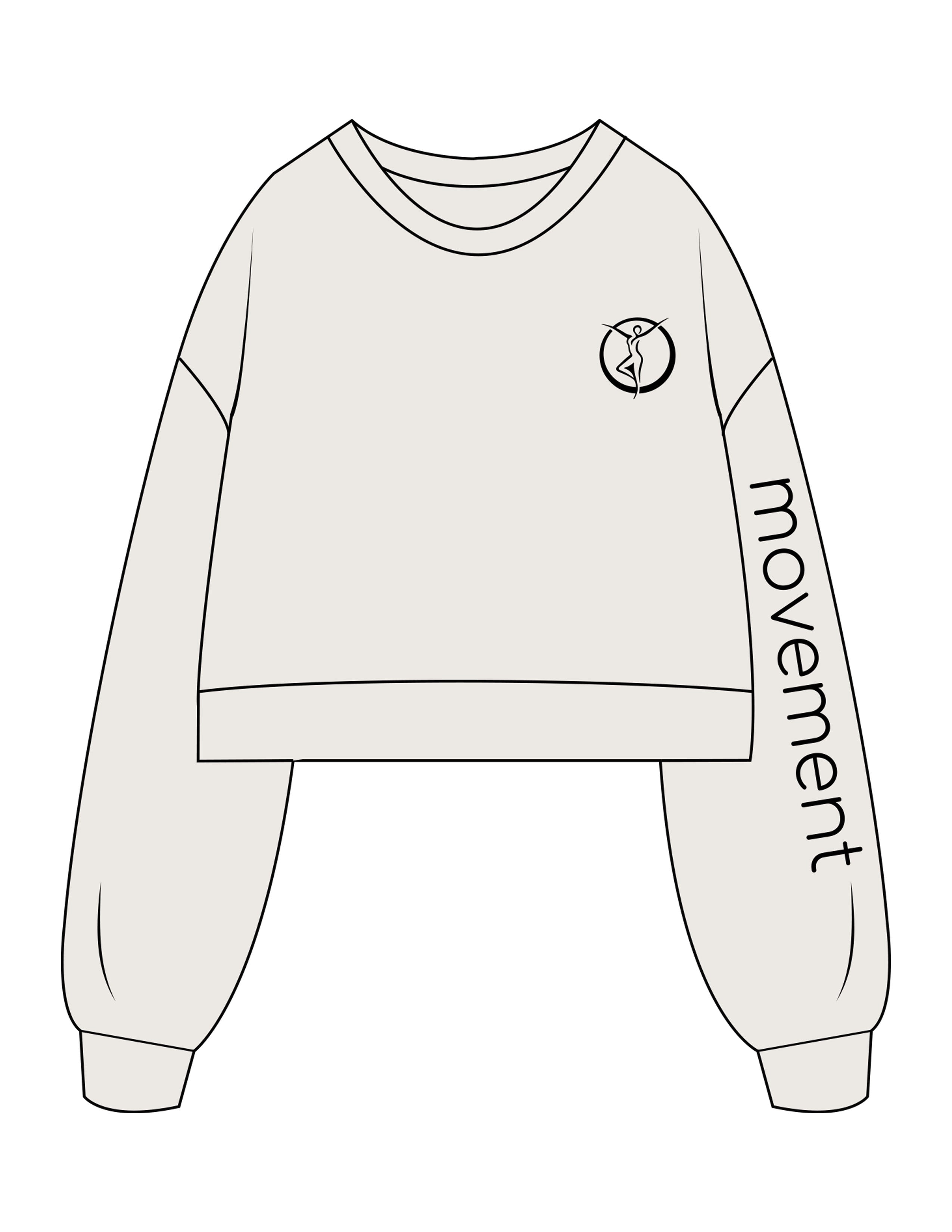 The Womens Crop Crewneck - Bone - Movement Pilates Buffalo - Left Chest & Left Sleeve - Printed - Black