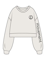 The Womens Crop Crewneck - Bone - Movement Pilates Buffalo - Left Chest & Left Sleeve - Printed - Black