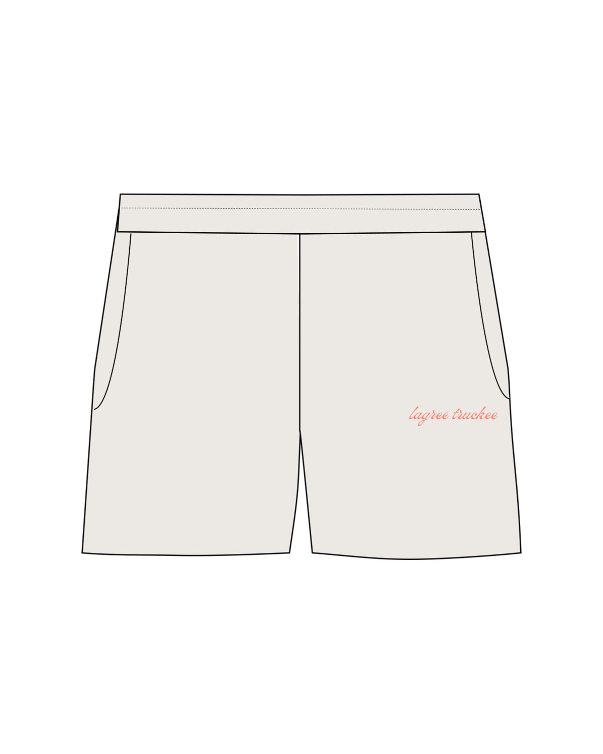 The Womens Sweat Shorts - Bone - Lagree Tahoe - Left Leg - "Lagree Truckee" - Printed - Orange