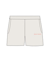 The Womens Sweat Shorts - Bone - Lagree Tahoe - Left Leg - "Lagree Truckee" - Printed - Orange