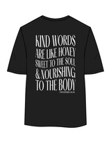 The Womens Oversized Tee - Black - Honey Hive NB - Center Chest Stacked & Back Stacked - Printed - White