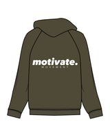 The Recycled Unisex Zip Hoodie - Army - Motivate Movement - Left Chest & Back Stacked - Printed - White
