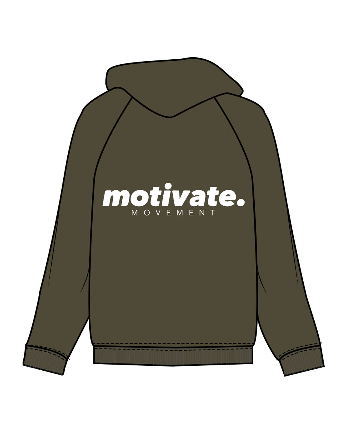Motivate Movement Recycled Unisex Zip Hoodie - Army With White
