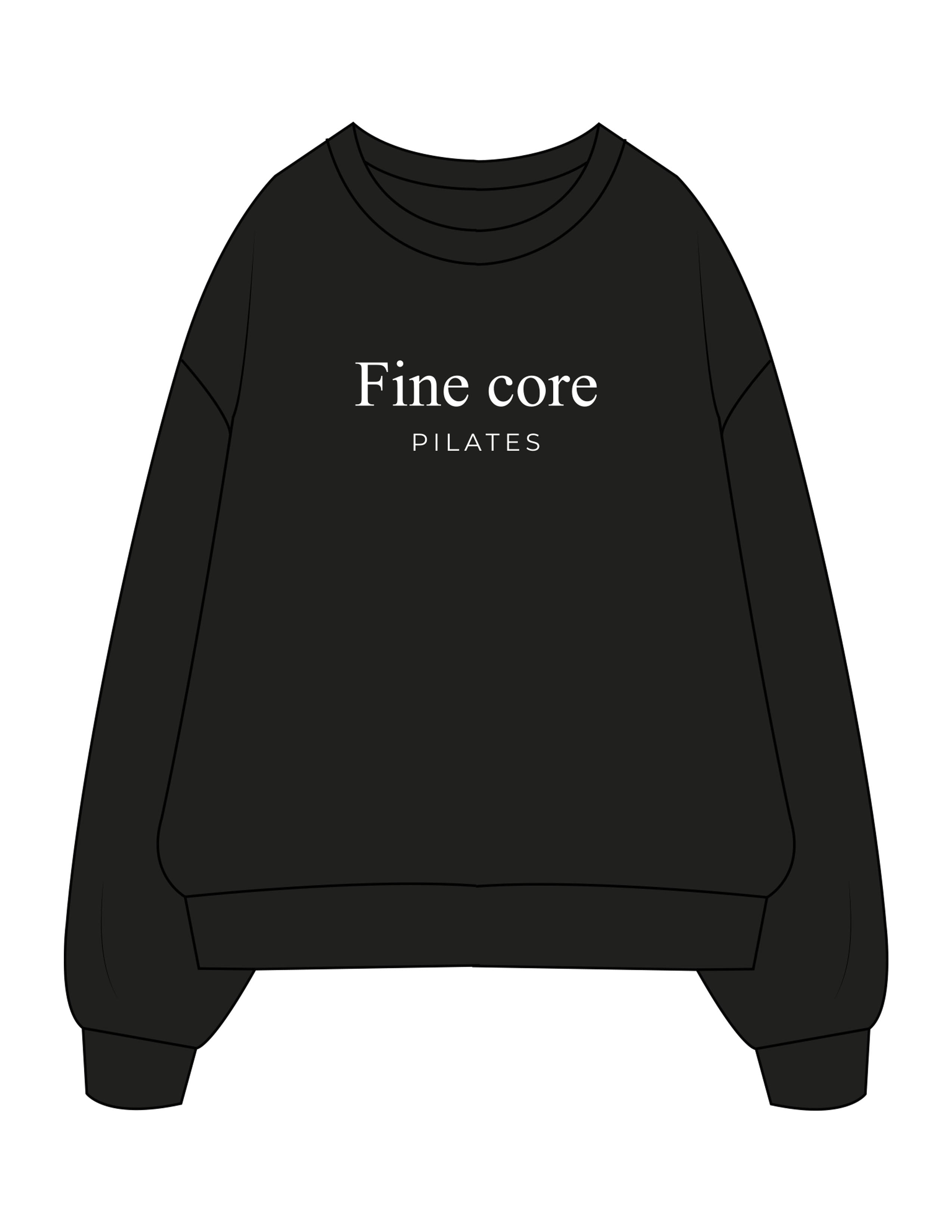 The Mens Crewneck - Black - Fine Core Pilates - Center Chest Stacked - Printed - White
