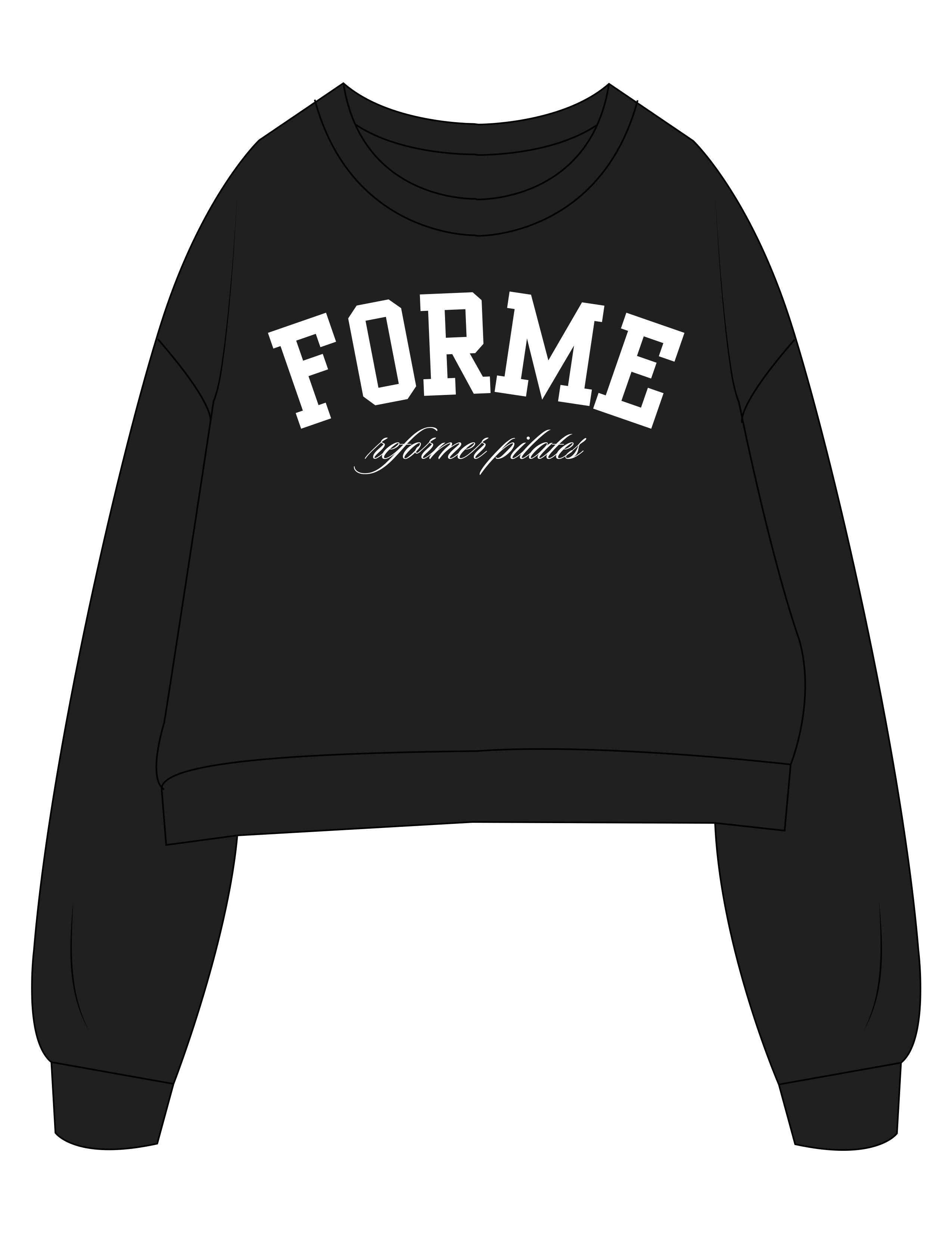 The Womens Crop Crewneck - Black - LA FORME PILATES - Center Chest Stacked - Printed - White
