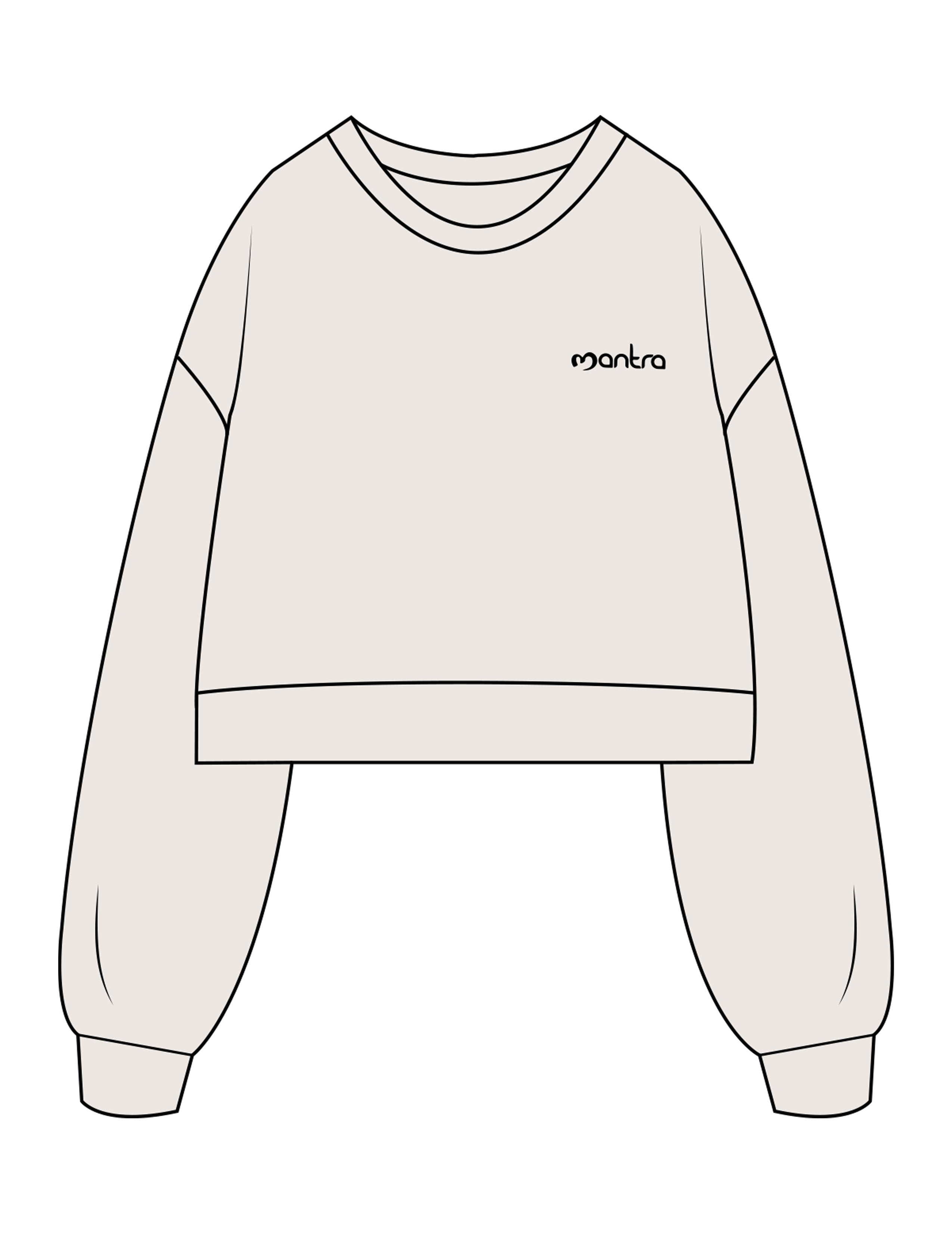 The Womens Crop Crewneck - Bone - Mantra - Left Chest - Printed - Black