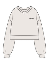 The Womens Crop Crewneck - Bone - Mantra - Left Chest - Printed - Black