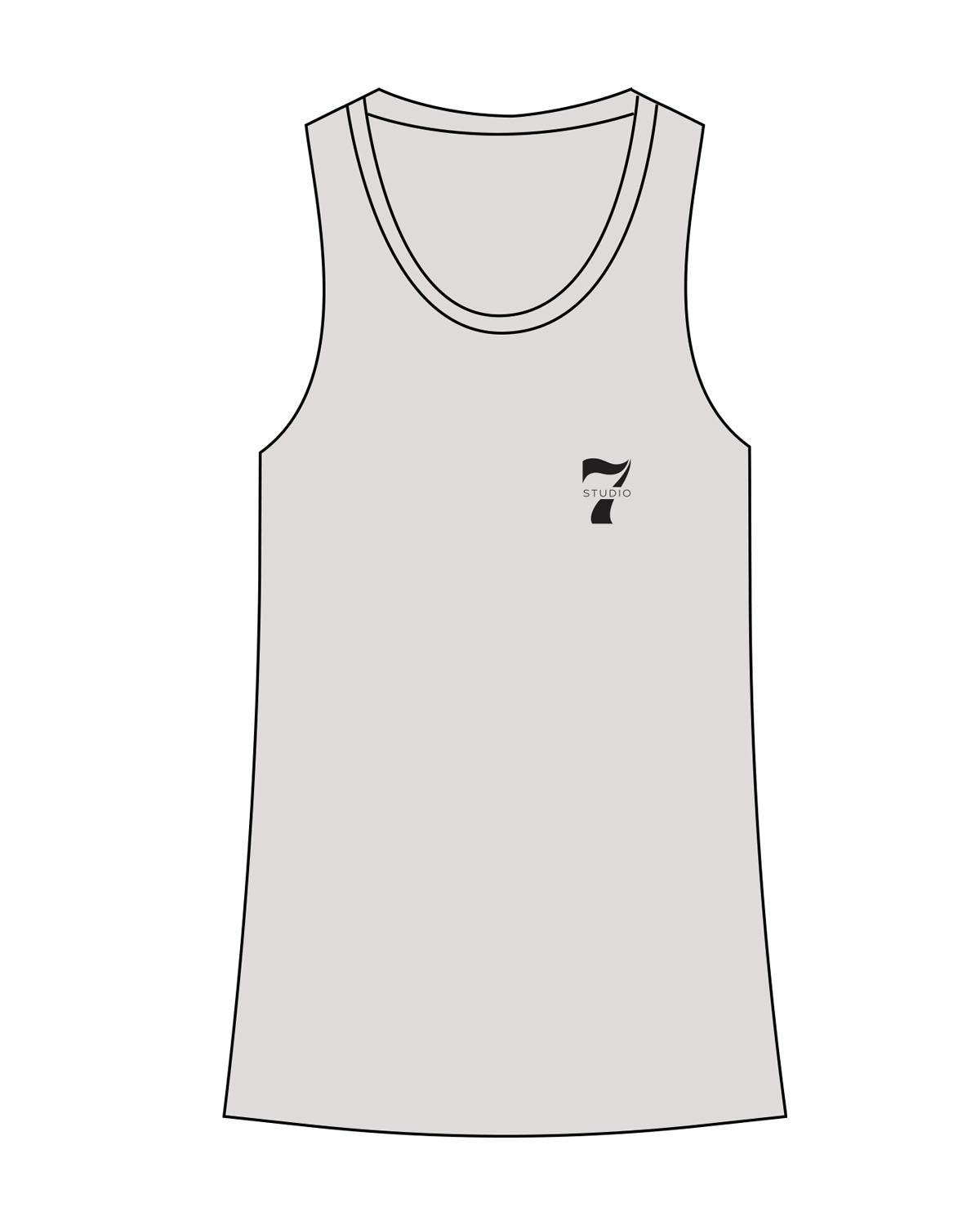 The Womens Full Length Tank - Light Gray - STUDIO 7 - Left Chest - Printed - Black