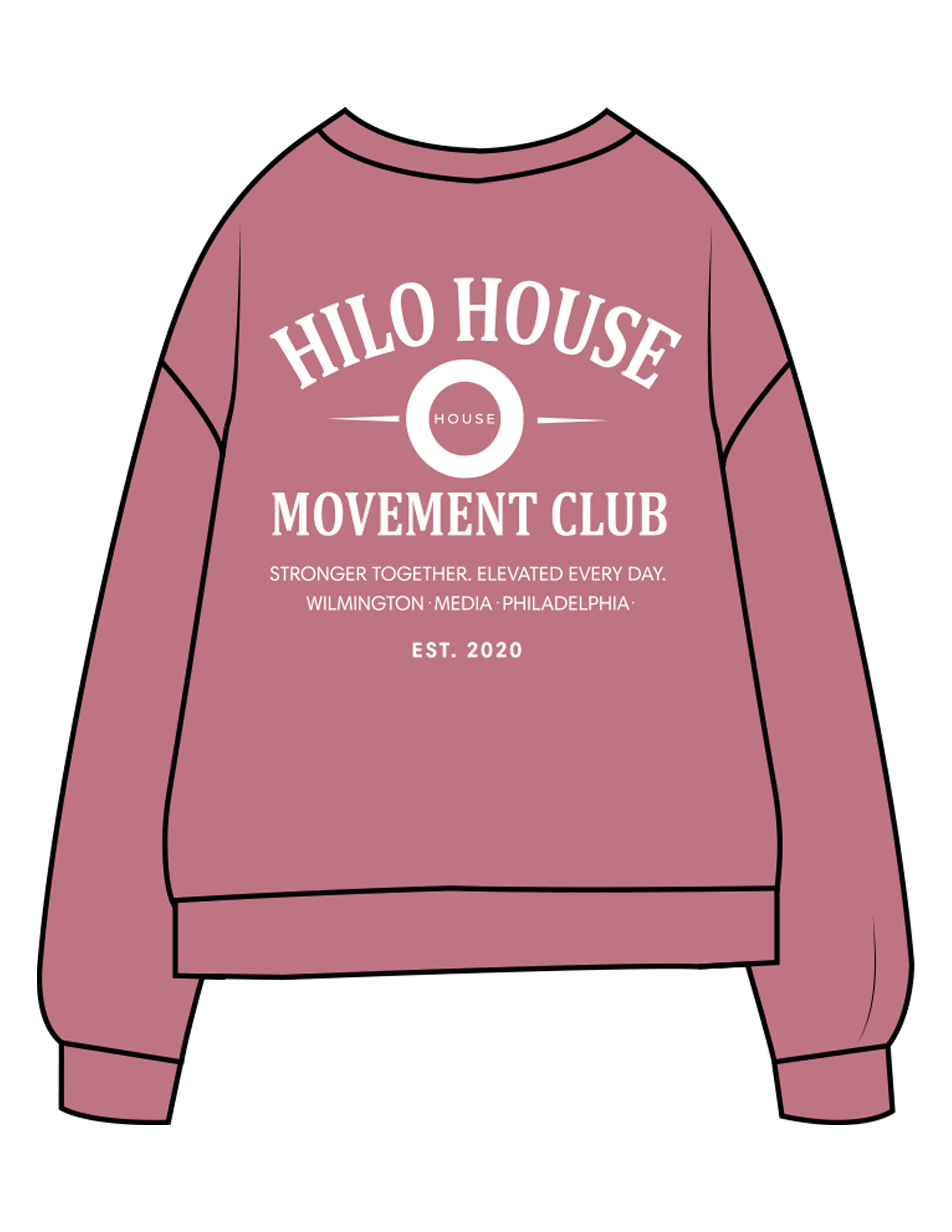 The Midweight Unisex Crewneck - Washed Maroon - HiLo - Center Chest & Back Stacked - Printed - White