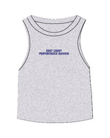The Micro Rib Racer Crop - Heather - East Coast Performace Running - Center Chest Stacked - Printed - Blue