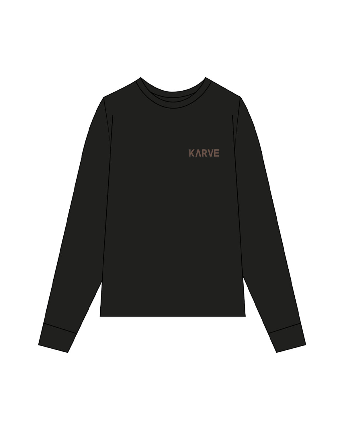 The Womens Long Sleeve - Black - Karve - Left Chest & Center Back - Printed - Light Brown