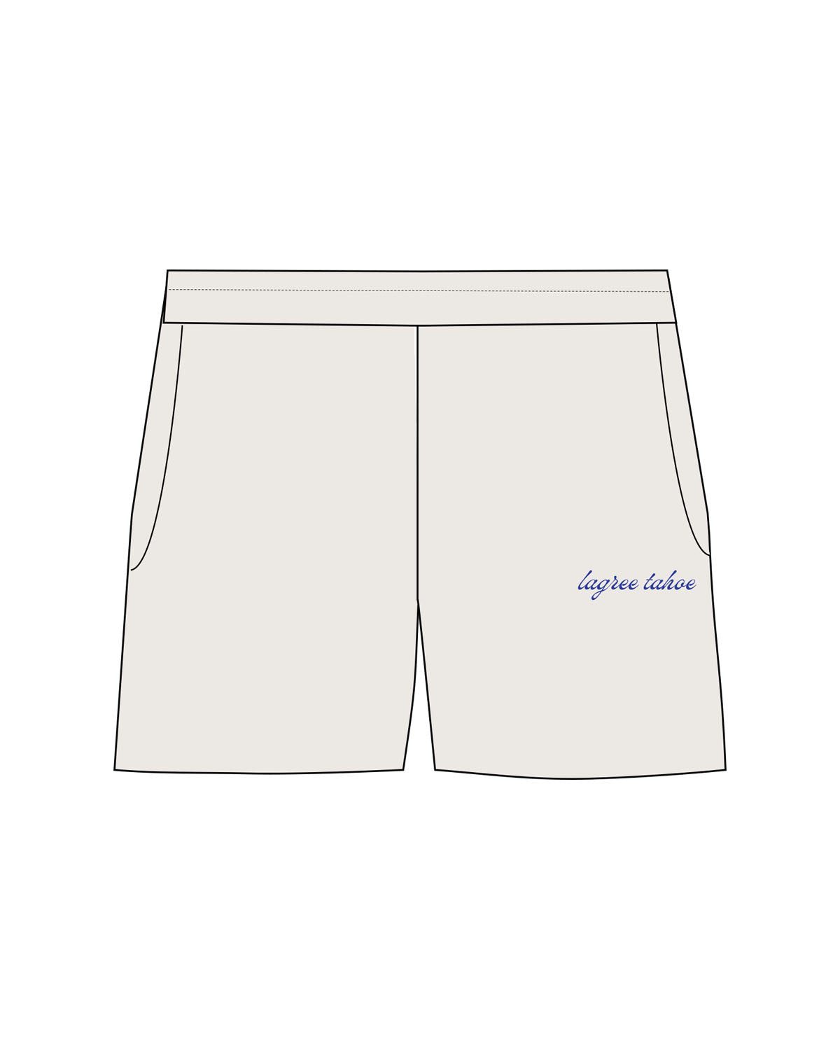 The Womens Sweat Shorts - Bone - Lagree Tahoe - Left Leg - "Lagree Tahoe" - Printed - Blue