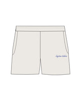 The Womens Sweat Shorts - Bone - Lagree Tahoe - Left Leg - "Lagree Tahoe" - Printed - Blue