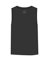 The Womens Heavyweight Tank - Washed Black - Spring House - Chest Stacked - Back Neckline - Printed - White
